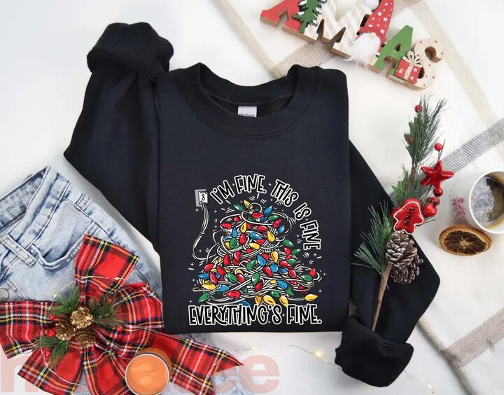 Funny Quote Christmas Tree Light I'm Fine Everything Is Fine  