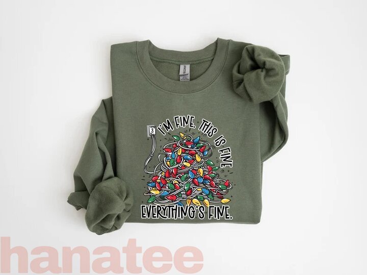 Funny Quote Christmas Tree Light I'm Fine Everything Is Fine  