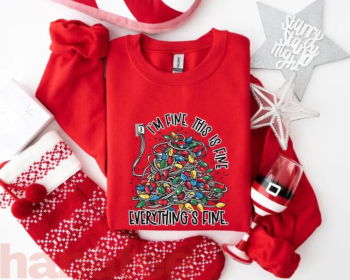 Funny Quote Christmas Tree Light I'm Fine Everything Is Fine  