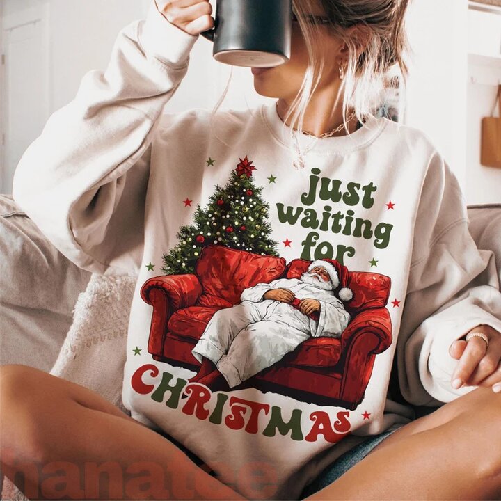Just Waiting For Christmas Funny Santa Claus