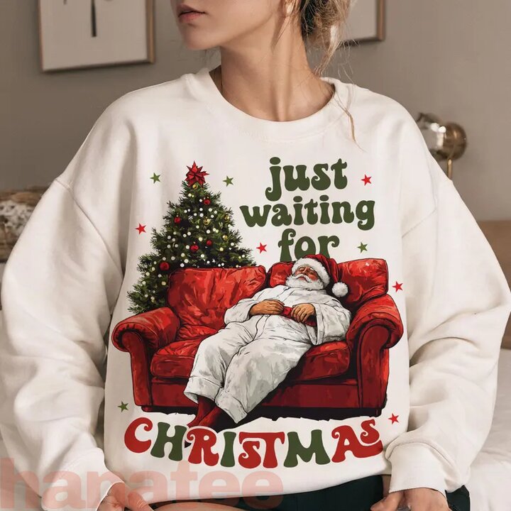 Just Waiting For Christmas Funny Santa Claus