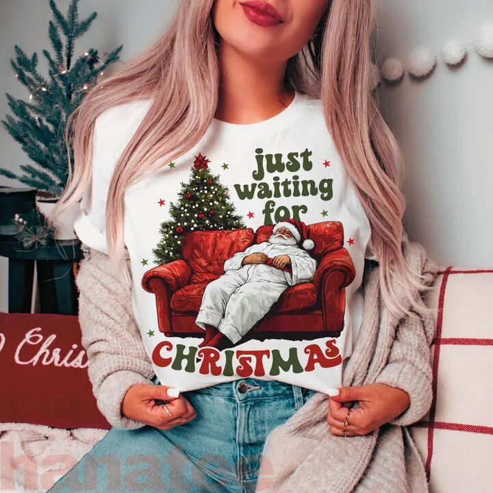 Just Waiting For Christmas Funny Santa Claus