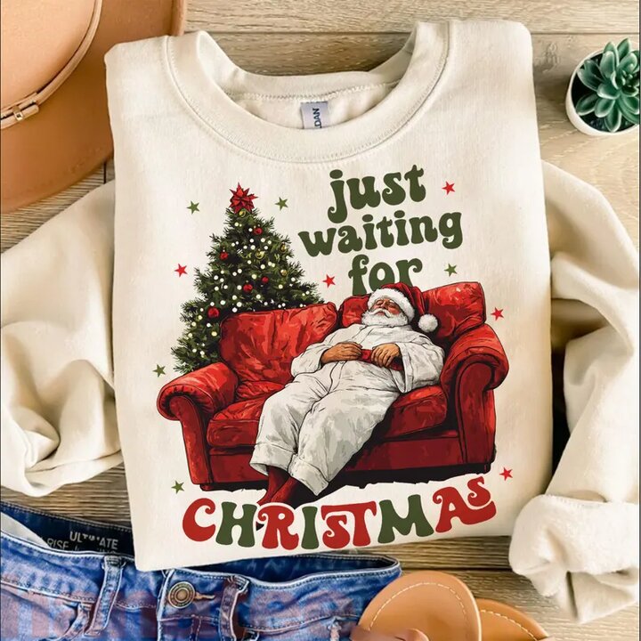 Just Waiting For Christmas Funny Santa Claus