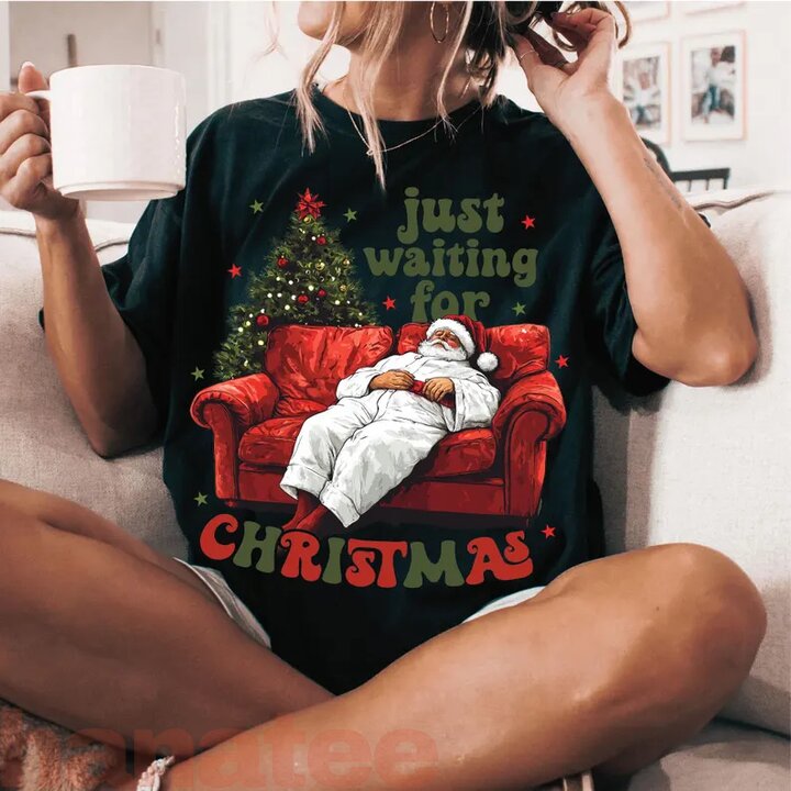Just Waiting For Christmas Funny Santa Claus