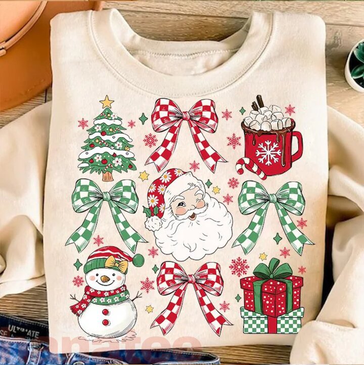 Santa Coquette Bow Checkered Christmas