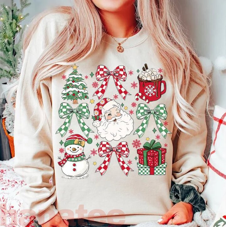 Santa Coquette Bow Checkered Christmas