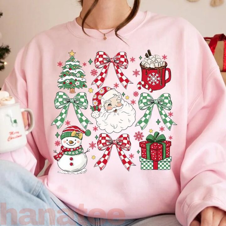 Santa Coquette Bow Checkered Christmas