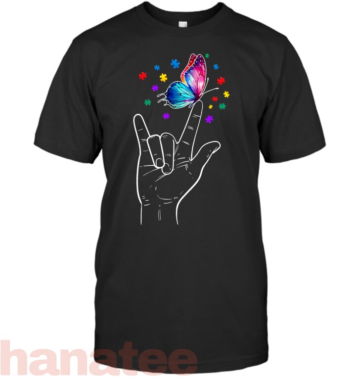 I Love You Hand Sign Language Butterfly Autism Awareness