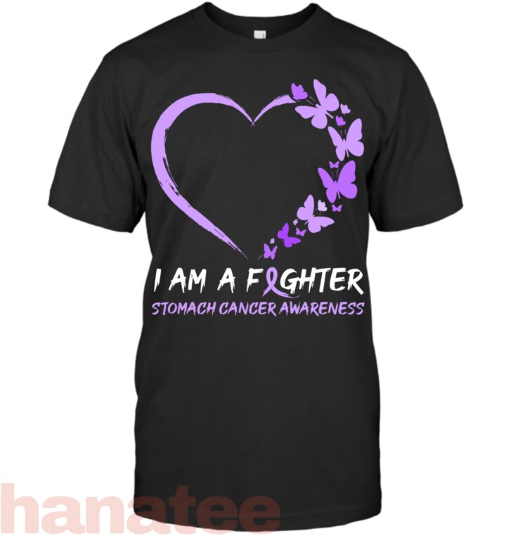 Butterfly Heart I Am A Fighter Stomach Cancer Awareness T-Shirt