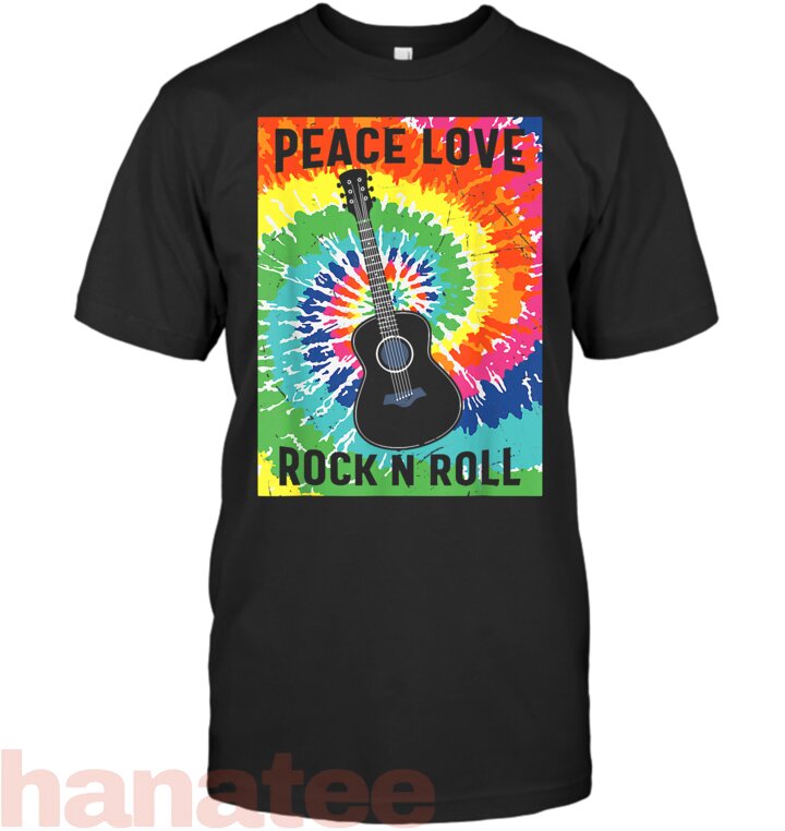 Peace Love Rock n Roll Tie Dye Guitar Music