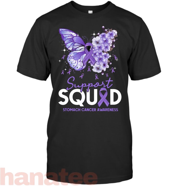 Support Squad Butterfly Periwinkle Ribbon Stomach Cancer T-Shirt