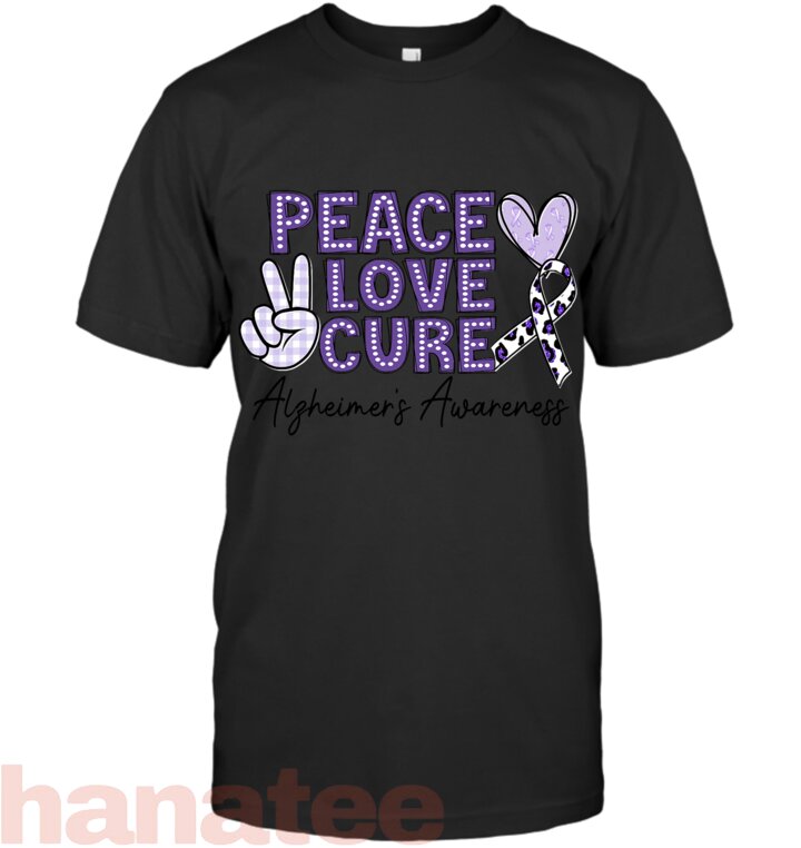 Peace Love Cure Alzheimer_s Awareness Dementia Purple Ribbon T-Shirt