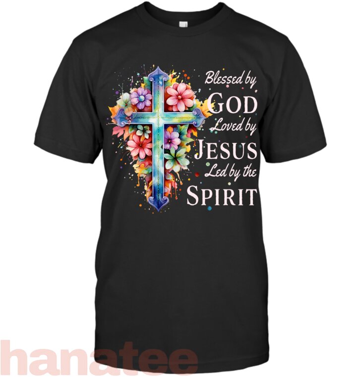 Blessed By God Loved By Jesus Floral Cross