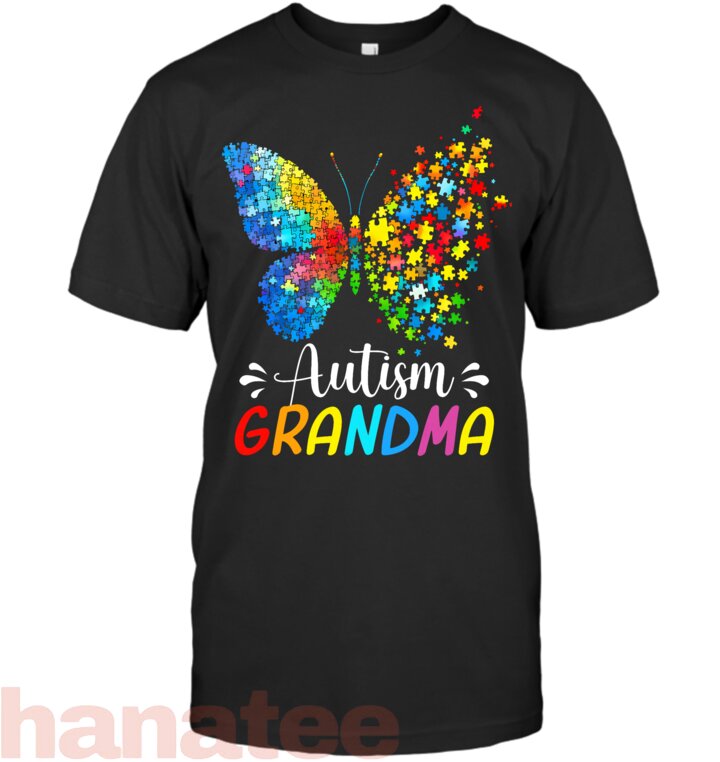 Autism Awareness Grandma Butterfly Cute Colorful Rainbow T-Shirt