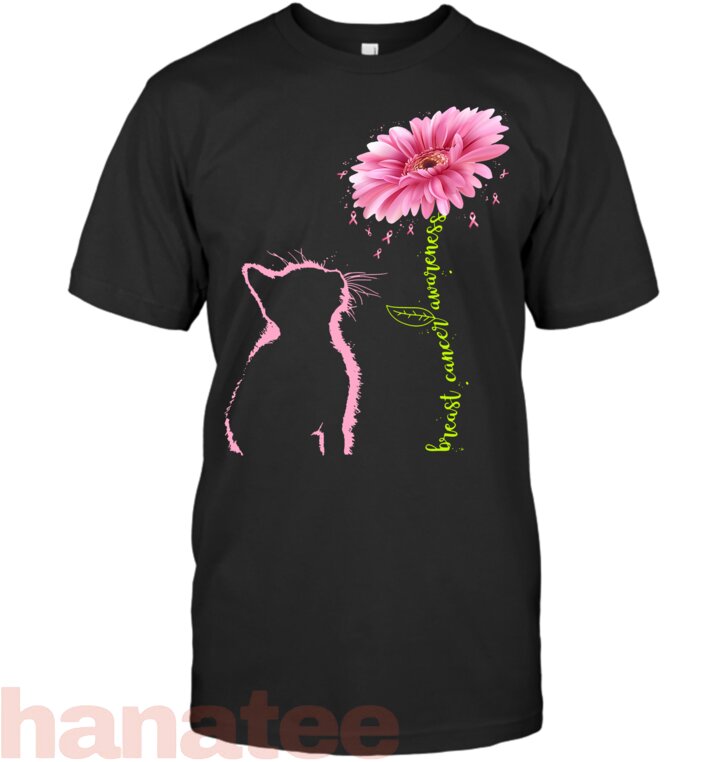 Breast Cancer Awareness Pink Ribbon Daisy Flower Cat Lovers