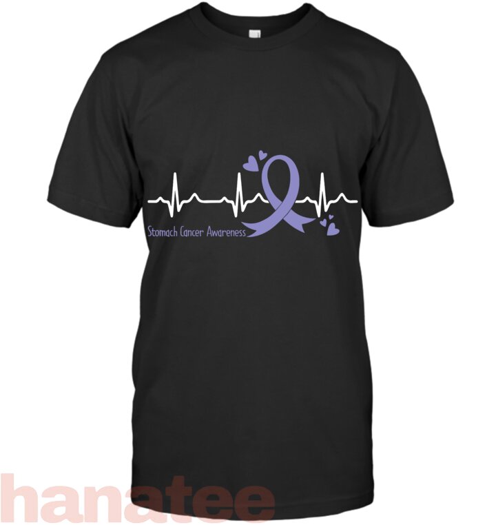 Heartbeat Periwinkle Blue Ribbon Stomach Cancer Awareness T-Shirt