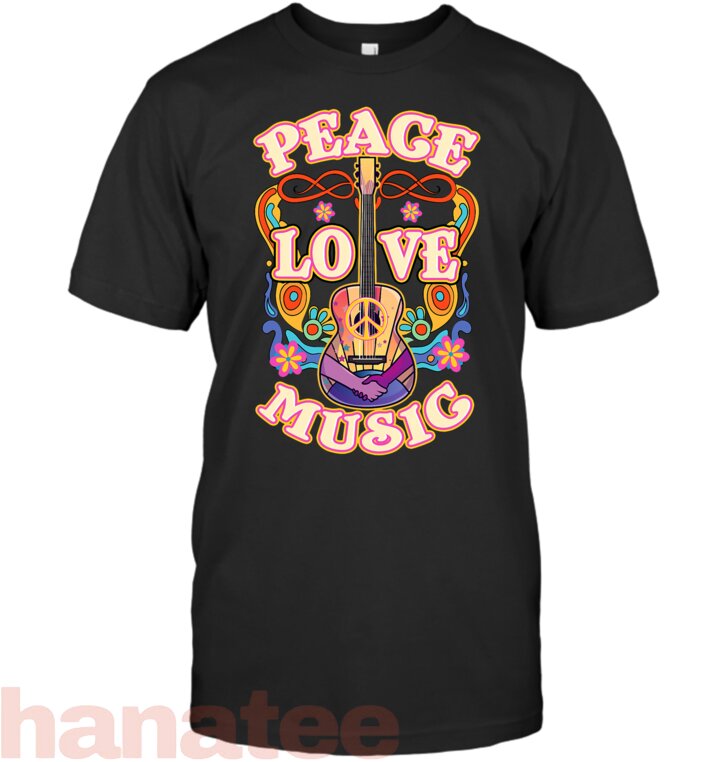 Retro Hippie Guitar Peace Love Music