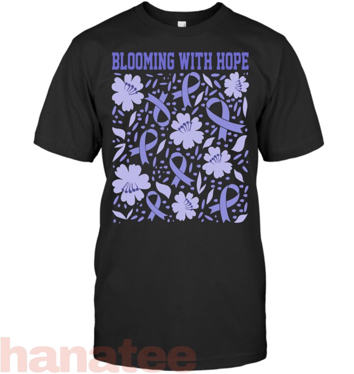Stomach Cancer Boho Flower Bloom With Hope Periwinkle Ribbon T-Shirt