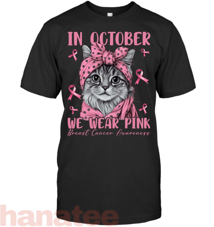 Cute Cat Pink Ribbon Breast Cancer In October We Wear Pink