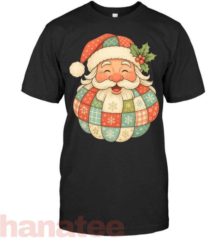 Vintage Christmas Santa Claus Patchwork Art Face