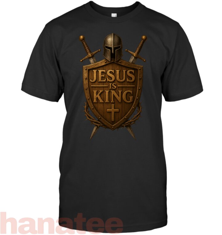 Jesus Is King  Armor of God Shield & Sword Christian Men T-Shirt
