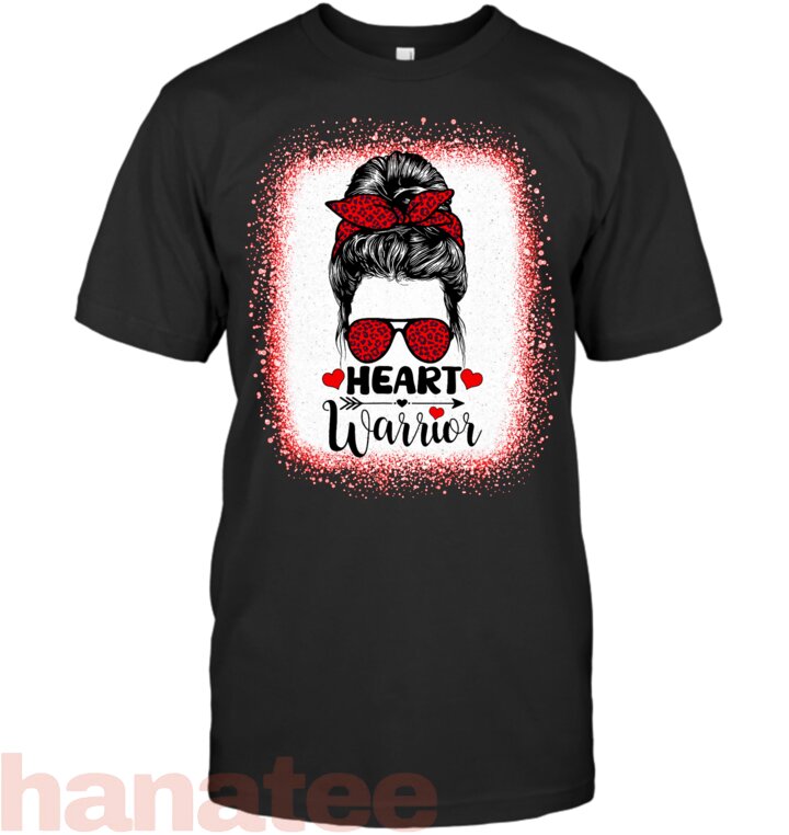 Heart Warrior Messy Bun CHD Heart Disease Awareness Womens T-Shirt