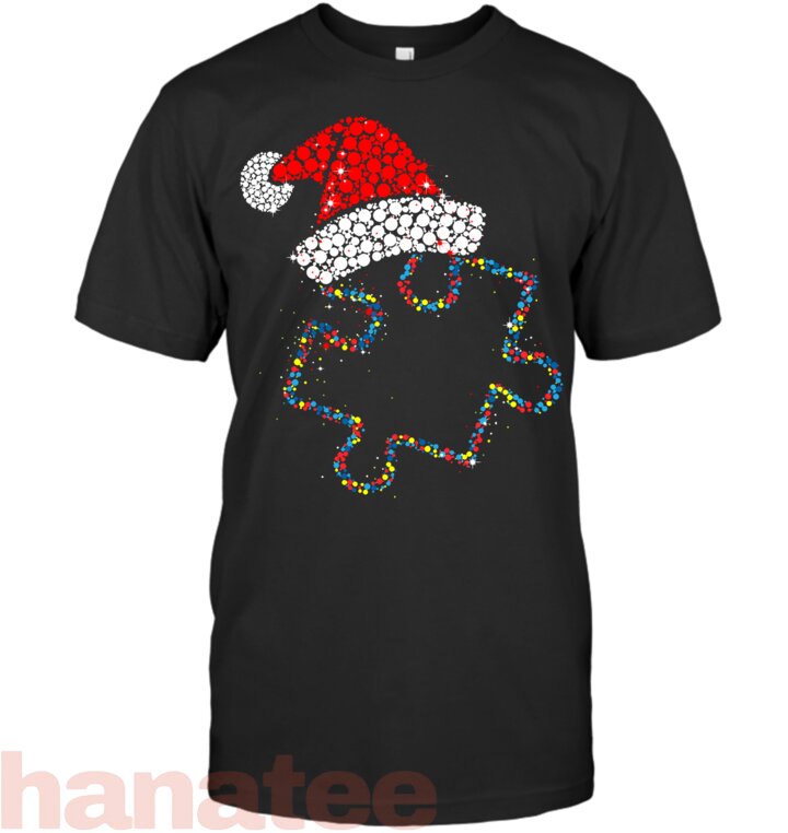 Puzzle Piece Santa Hat Christmas Autism