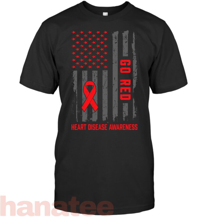 Heart Disease American Flag Go Red Heart Disease Awareness T-Shirt