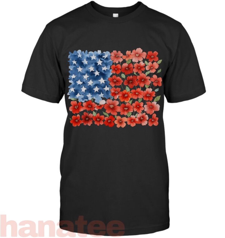 Retro Flower American Flag USA Patriotic
