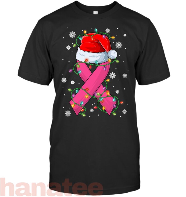 Santa Hat Christmas Tree Lights Breast Cancer