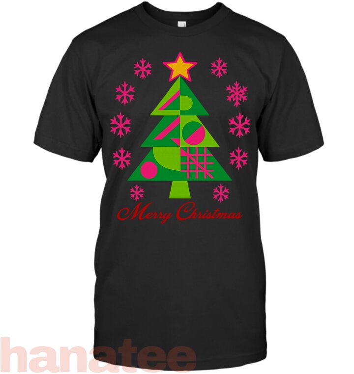 Geometric Pink Green Christmas Tree Abstract Math-Inspired