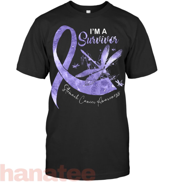 I_m A Survivor Stomach Cancer Dragonfly Periwinkle Ribbon T-Shirt