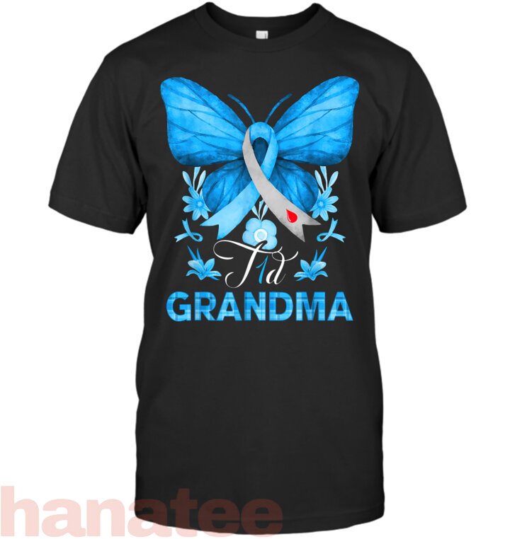 T1D Grandma Diabetes Awareness Blue Butterfly