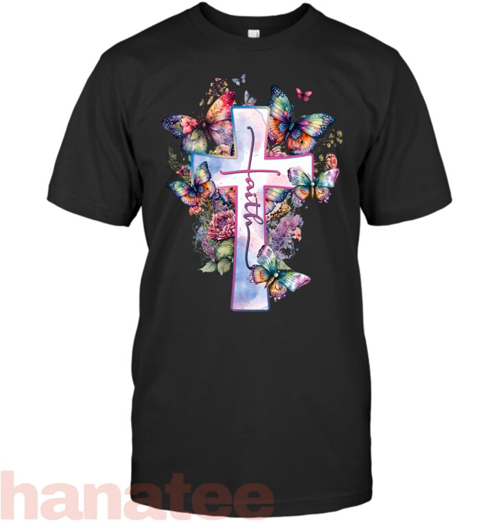 Faith Cross Floral Butterflies