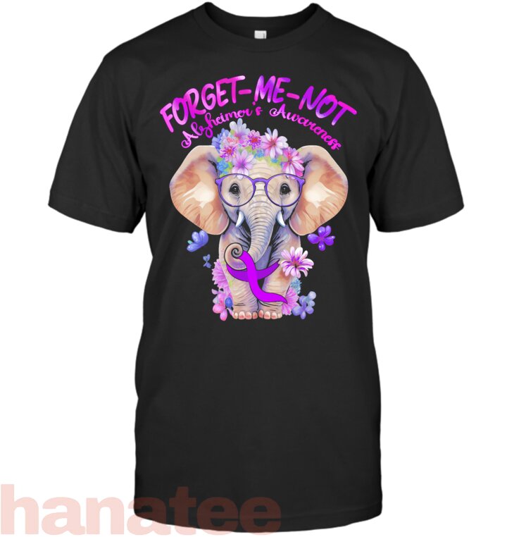 Forget Me Not Alzheimers Awareness Elephant Purple Ribbon T-Shirt