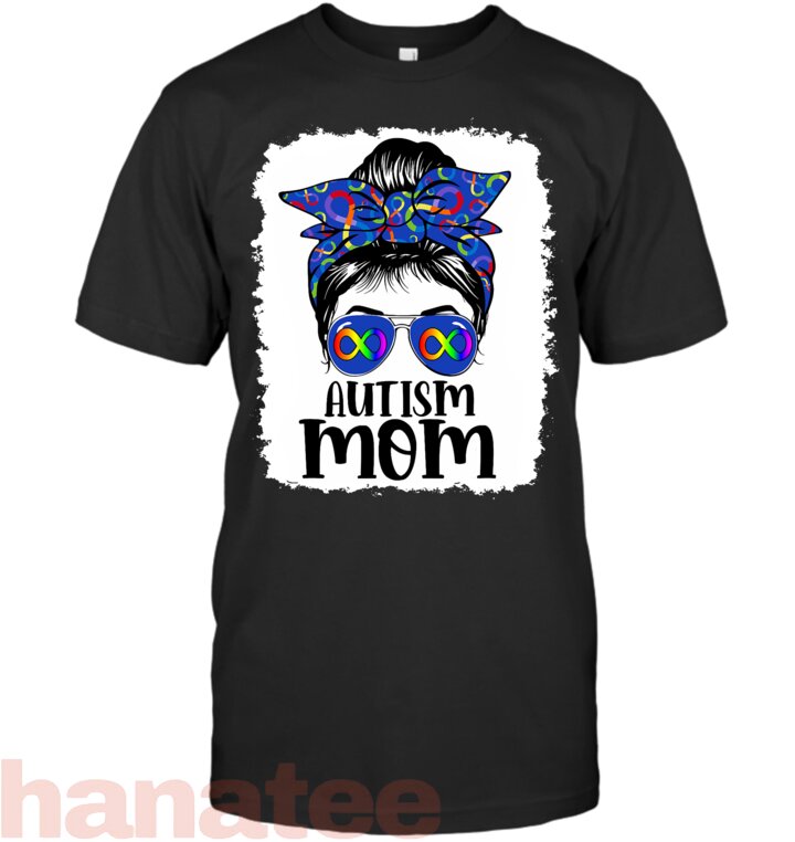 Mom Autism Awareness Messy Bun Infinity Rainbow Bleached