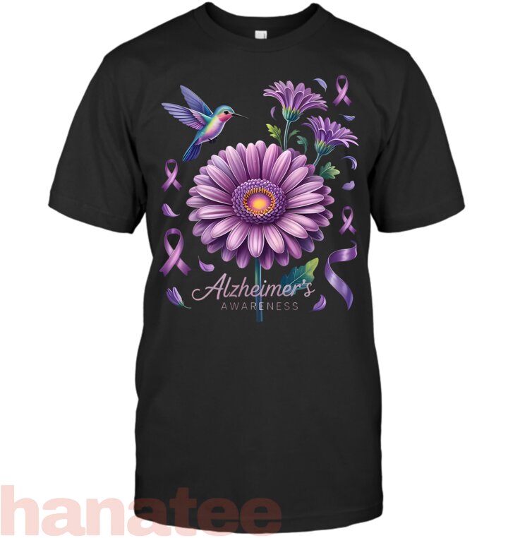 Alzheimer’s Awareness Hummingbird Purple Flower Ribbon Women T-Shirt