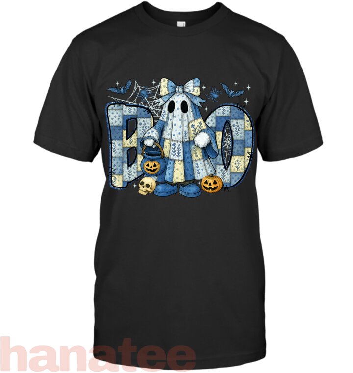 Boo Ghost Blue Denim Patchwork Pumpkin