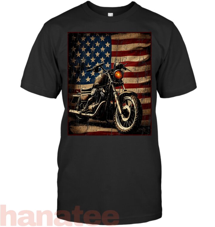 Motorcycle USA Flag Retro Biker