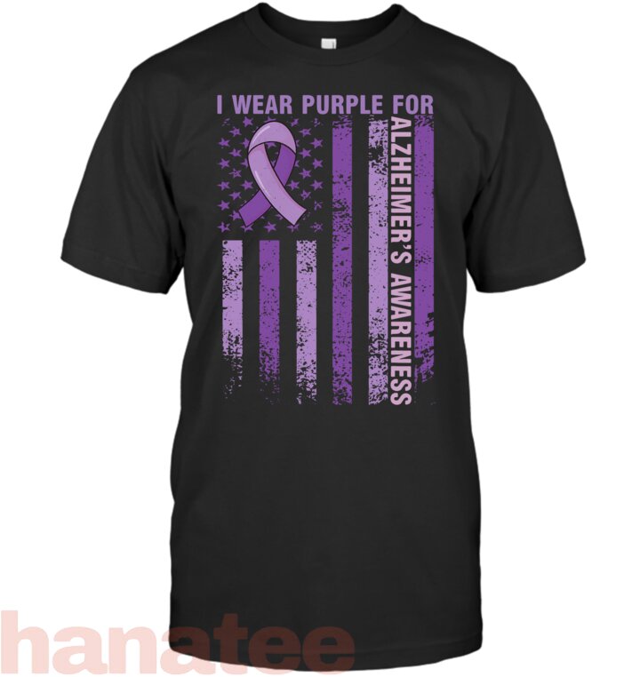 I Wear Purple For Alzheimer_s Awareness American Flag T-Shirt