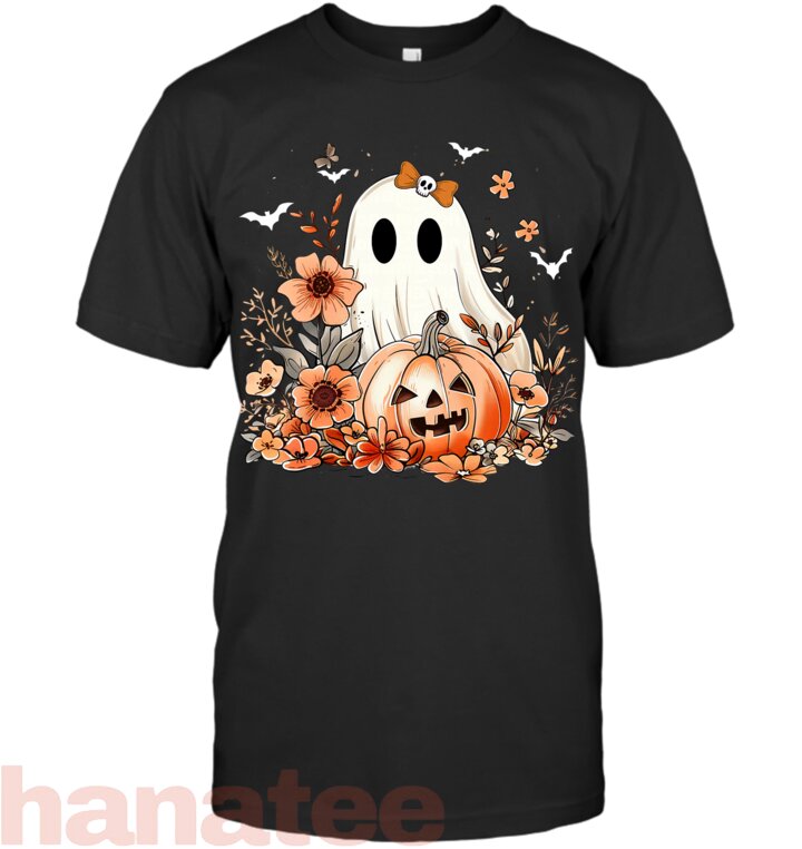 Retro Floral Ghost Cute Pumpkin