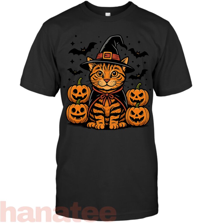 Halloween Orange Tabby Cat Witch Spooky Pumpkin