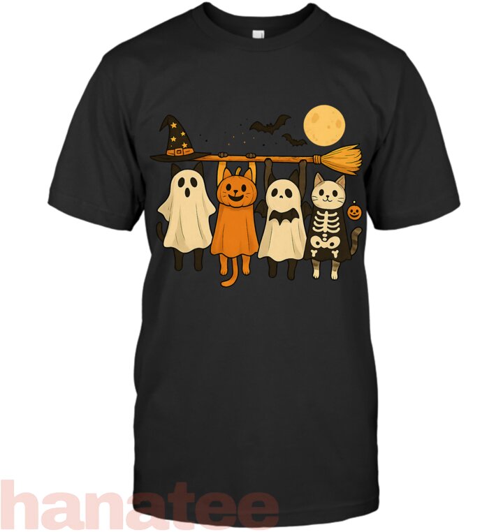 Cute Halloween Cat Ghost Pumpkin Skeleton