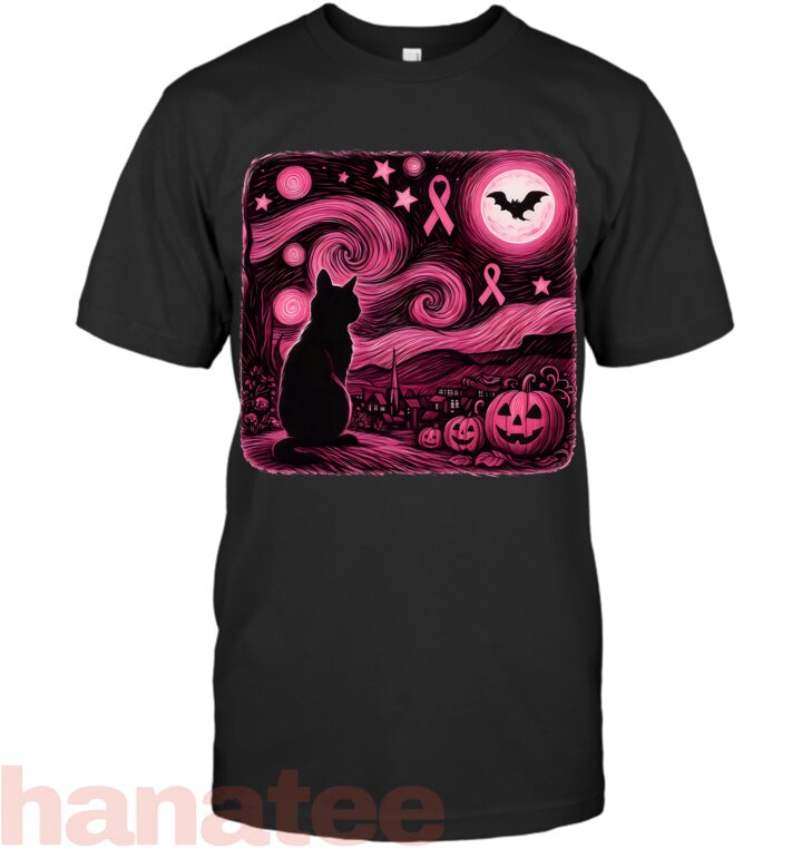 Pink Van Gogh Cat Halloween Breast Cancer