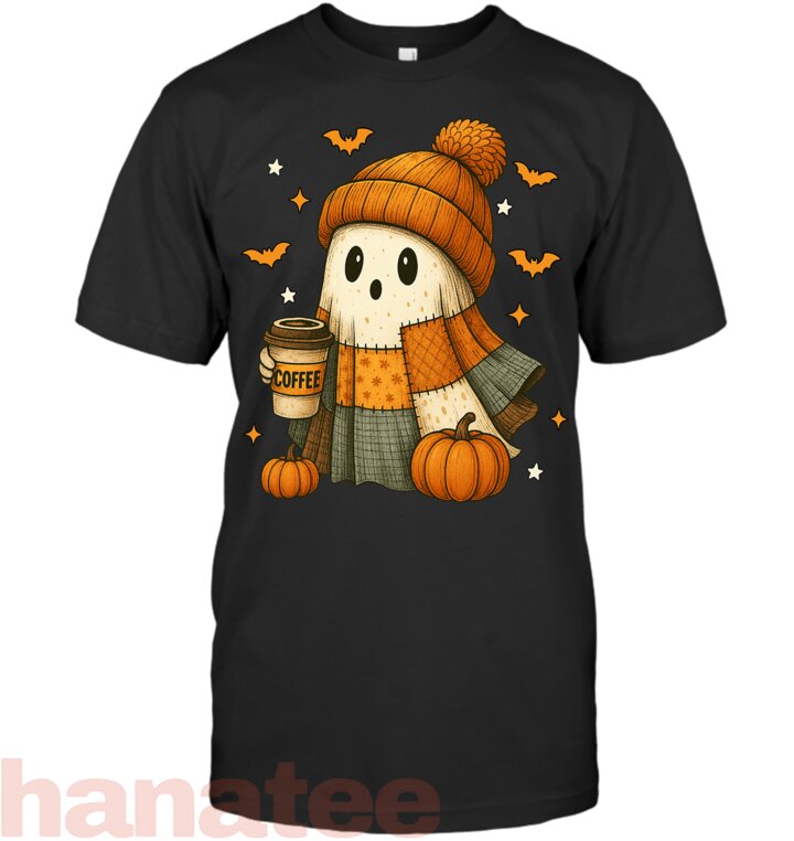 Cute Ghost Drinking Coffee Patchwork Ghost
