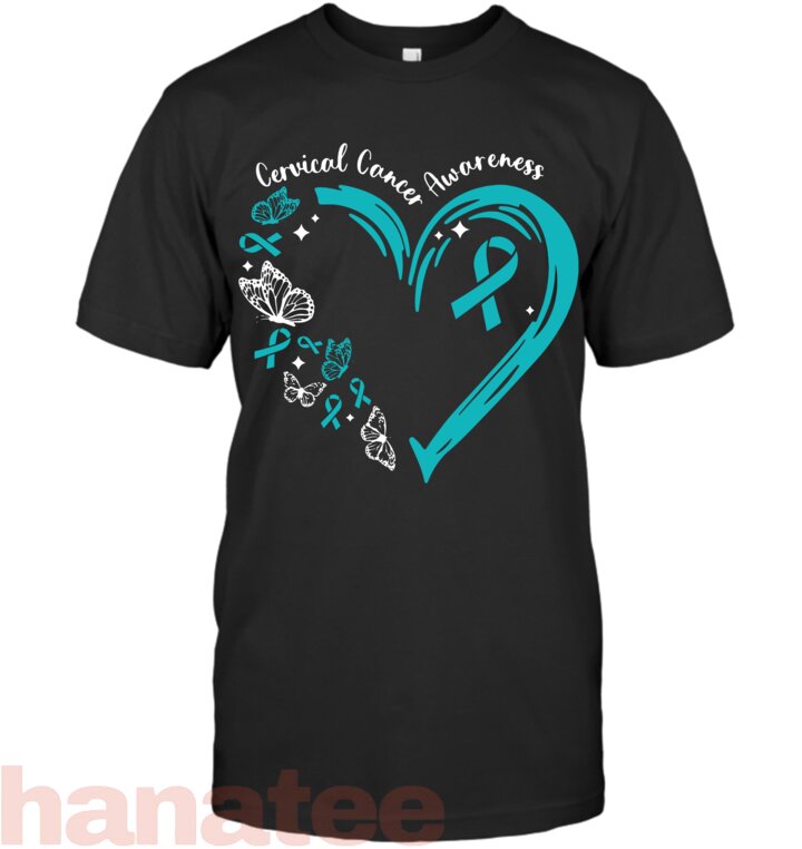 Teal Ribbon Butterfly Heart Cervical Cancer