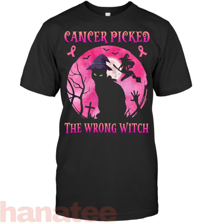 Cancer Picked The Wrong Witch Breast Cancer Halloween Cat