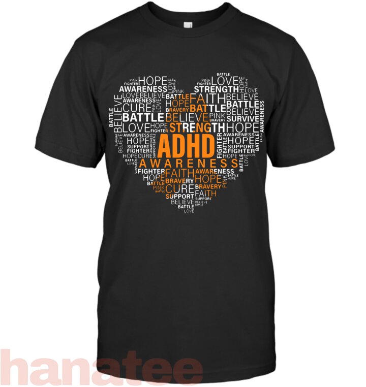 ADHD Awareness Words Cloud Heart Support